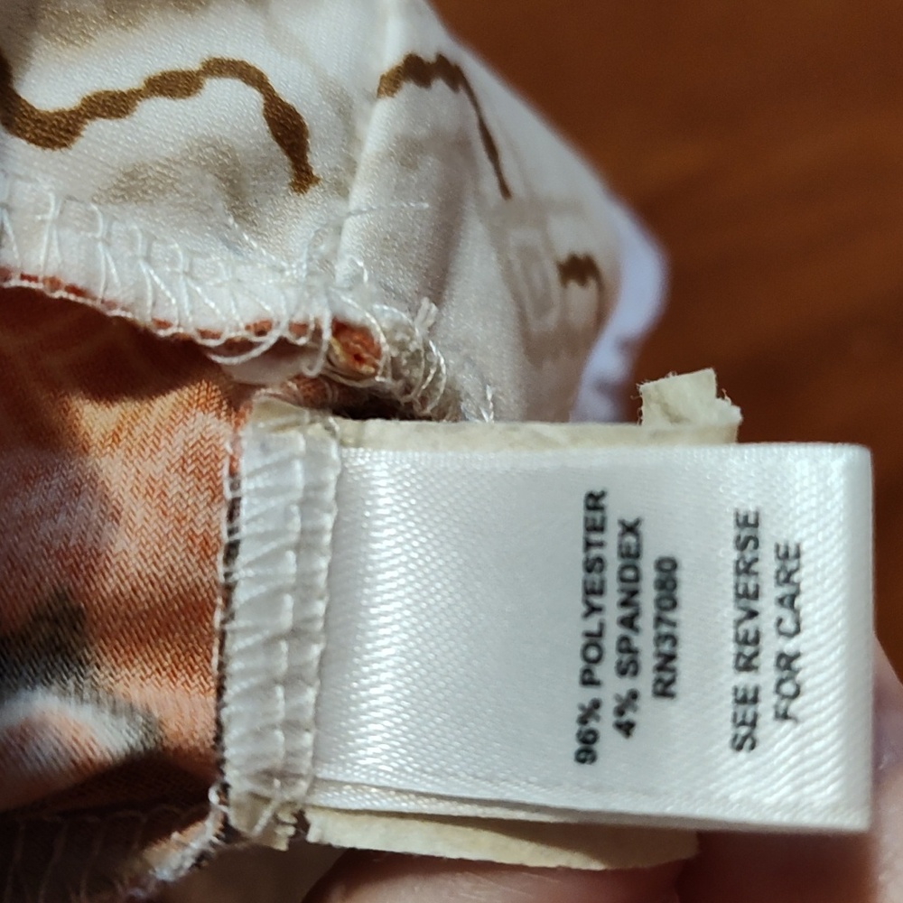 Cato Cowl Neck Tank Halter Tie-Neck Cream Orange Brown Beaded Ikat Chevron Med - Picture 12 of 12
